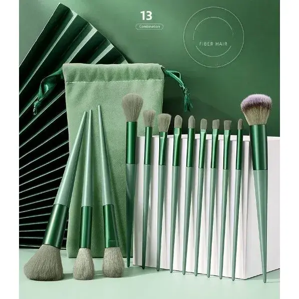Set 13 pensule pentru machiaj, super soft, makeup profesional/incepatori, verde (5)
