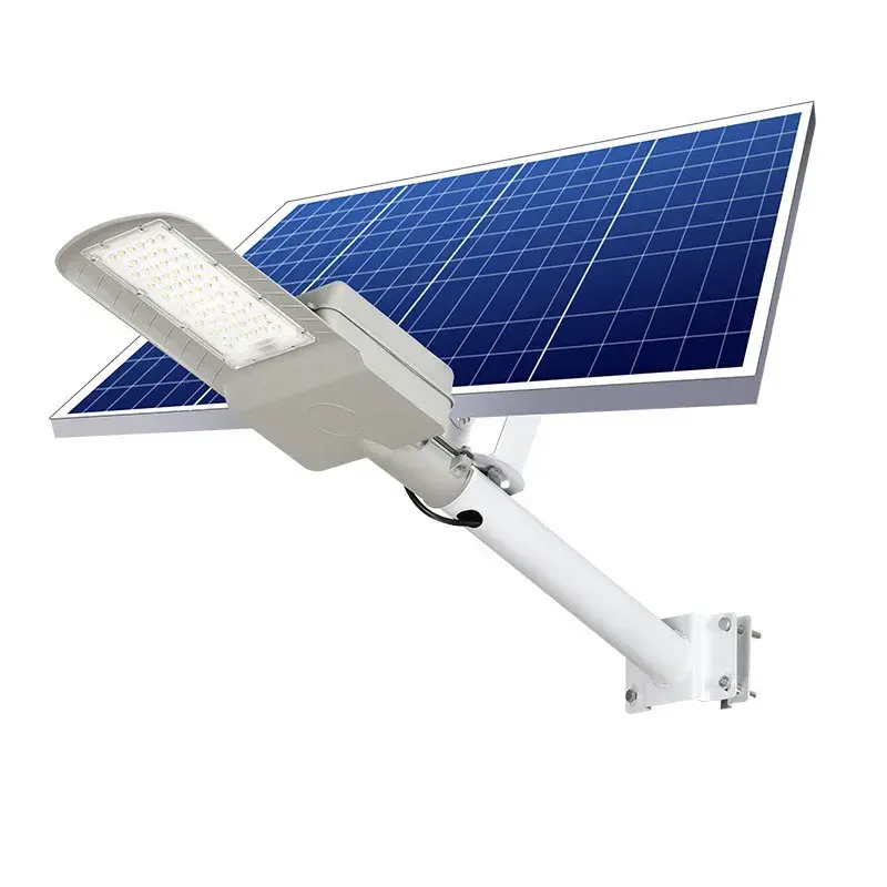 Lampa solara pentru strada sau gradina, IP65, senzor de lumina, 100 LED-uri SMD, 3150 lm, 500W autonomie 12-16 ore, telecomanda, montare prin fixare, pentru strada sau gradina, finisaj mat, material ABS, 51.5 x 21 x 7.5, lumina alb rece, gri