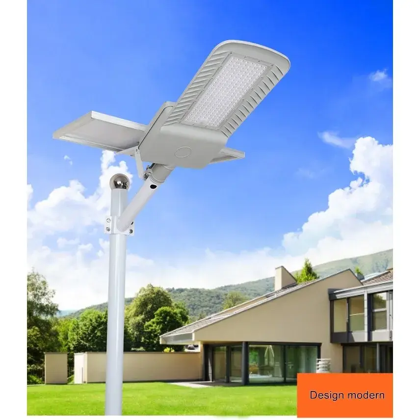 Lampa solara pentru strada sau gradina, IP65, senzor de lumina, 100 LED-uri SMD, 3150 lm, 500W autonomie 12-16 ore, telecomanda, montare prin fixare, pentru strada sau gradina, finisaj mat, material ABS, 51.5 x 21 x 7.5, lumina alb rece, gri (2)