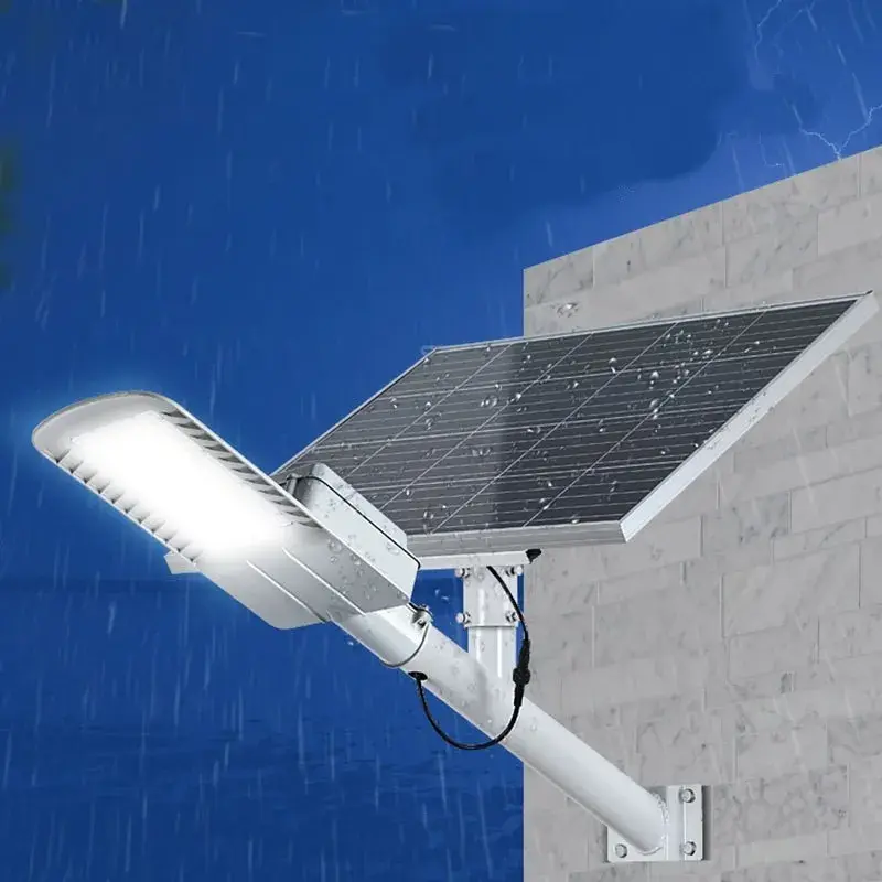 Lampa solara pentru strada sau gradina, IP65, senzor de lumina, 100 LED-uri SMD, 3150 lm, 500W autonomie 12-16 ore, telecomanda, montare prin fixare, pentru strada sau gradina, finisaj mat, material ABS, 51.5 x 21 x 7.5, lumina alb rece, gri (4)