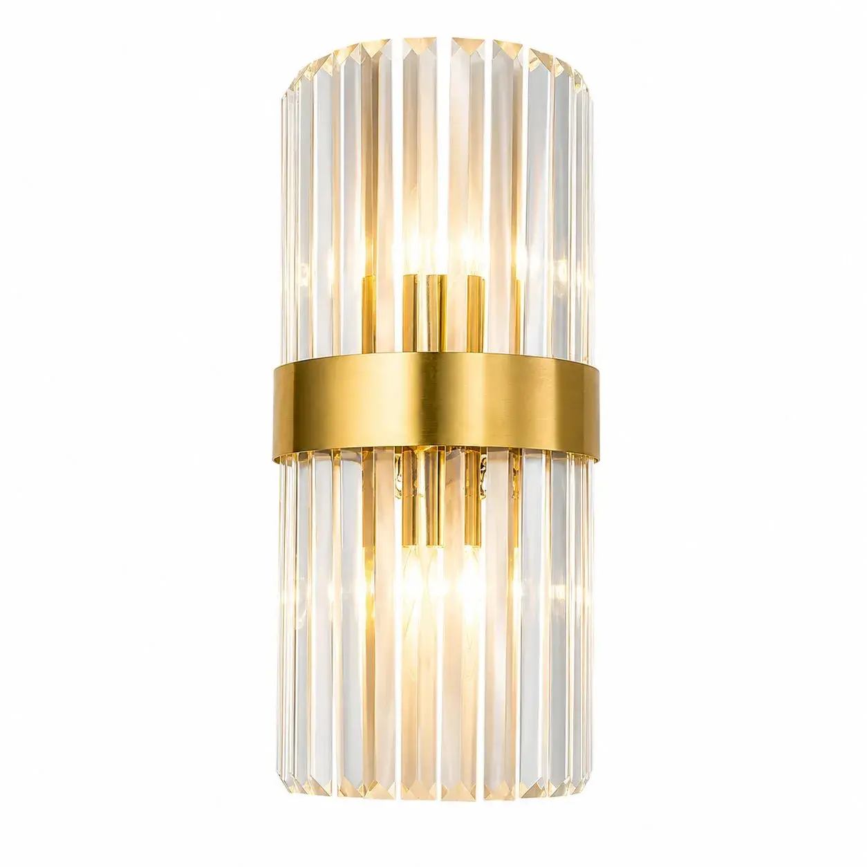 Lampa de Perete in Interior, Lampa de Lux pentru Decor de Interior, Corp de Iluminat Tip aplica, din Inox Auriu si Cristal, Lumina Calda Rece Neutra, 35 x 18 cm, Ideal pentru Camere Mici si Medii, Transparent Auriu