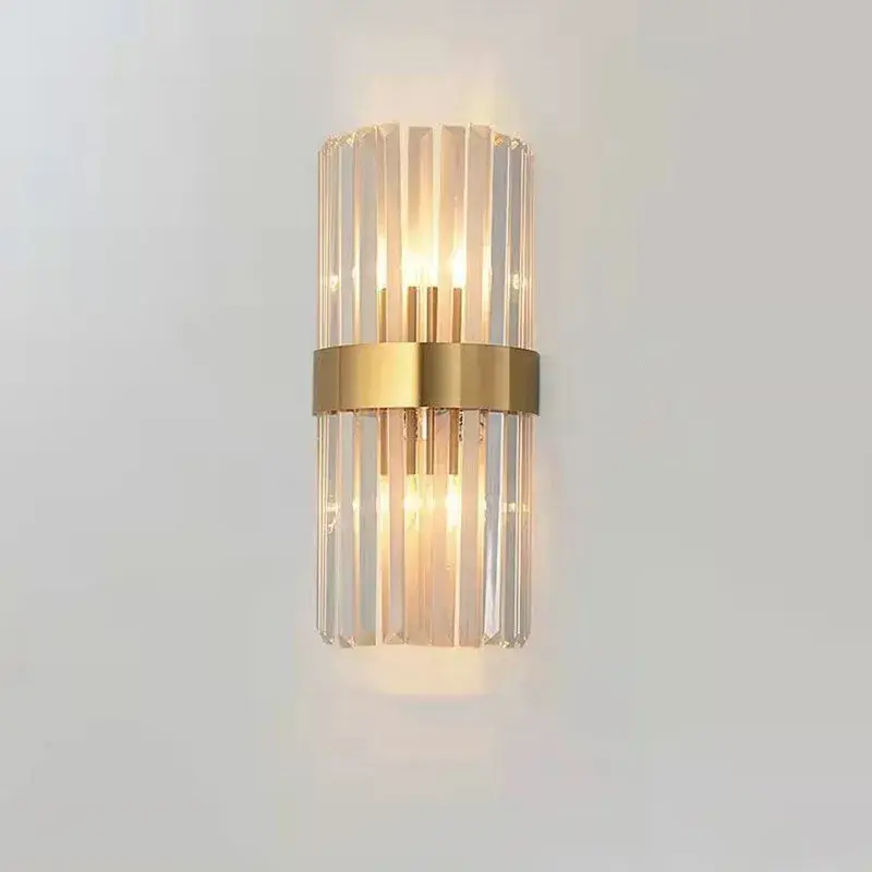 Lampa de Perete in Interior, Lampa de Lux pentru Decor de Interior, Corp de Iluminat Tip aplica, din Inox Auriu si Cristal, Lumina Calda Rece Neutra, 35 x 18 cm, Ideal pentru Camere Mici si Medii, Transparent Auriu (2)
