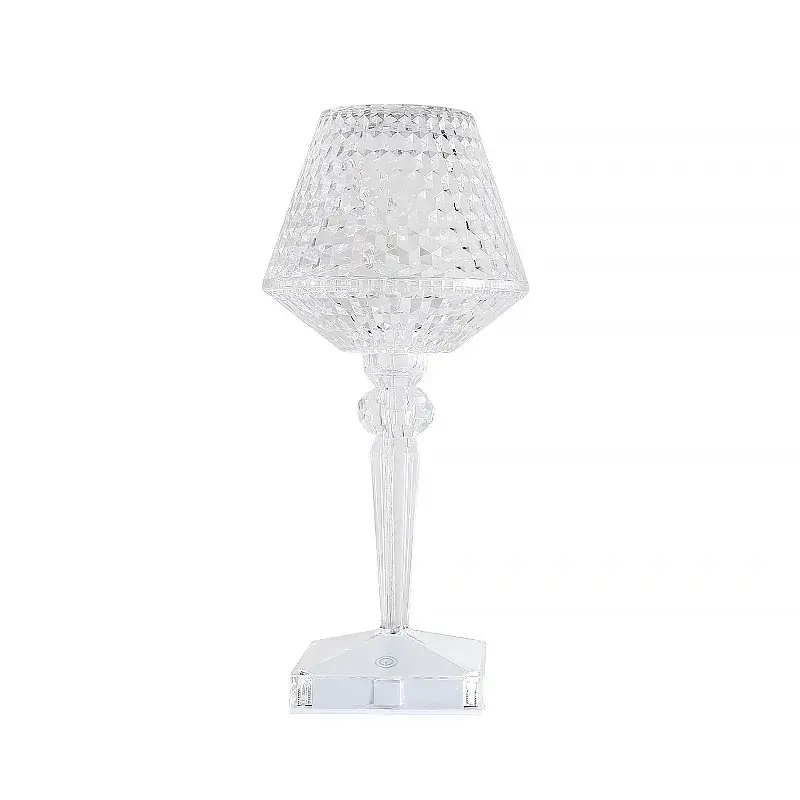 Lampa de birou pe LED RGB 16, dimmer tactil, 3 nivele de intensitate, incarcare USB, 3W, Cristal Acrilic, cu telecomanda, forma pahar, transparent