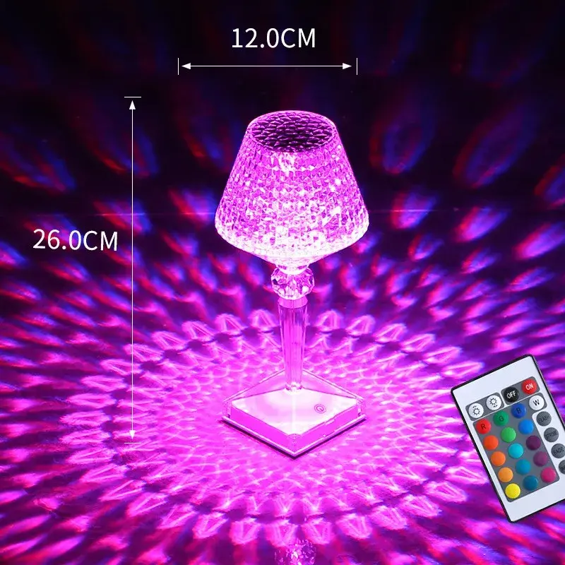 Lampa de birou pe LED RGB 16, dimmer tactil, 3 nivele de intensitate, incarcare USB, 3W, Cristal Acrilic, cu telecomanda, forma pahar, transparent (3)