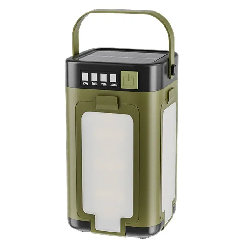 Lampa pentru Camping, Lampa LED, Reincarcabila Solar si cablu TYPE-C, Tip Felinar 4 Laturi si Lanterna in Baza, Impermeabila, 12.5 x 7 x 7 cm, Verde