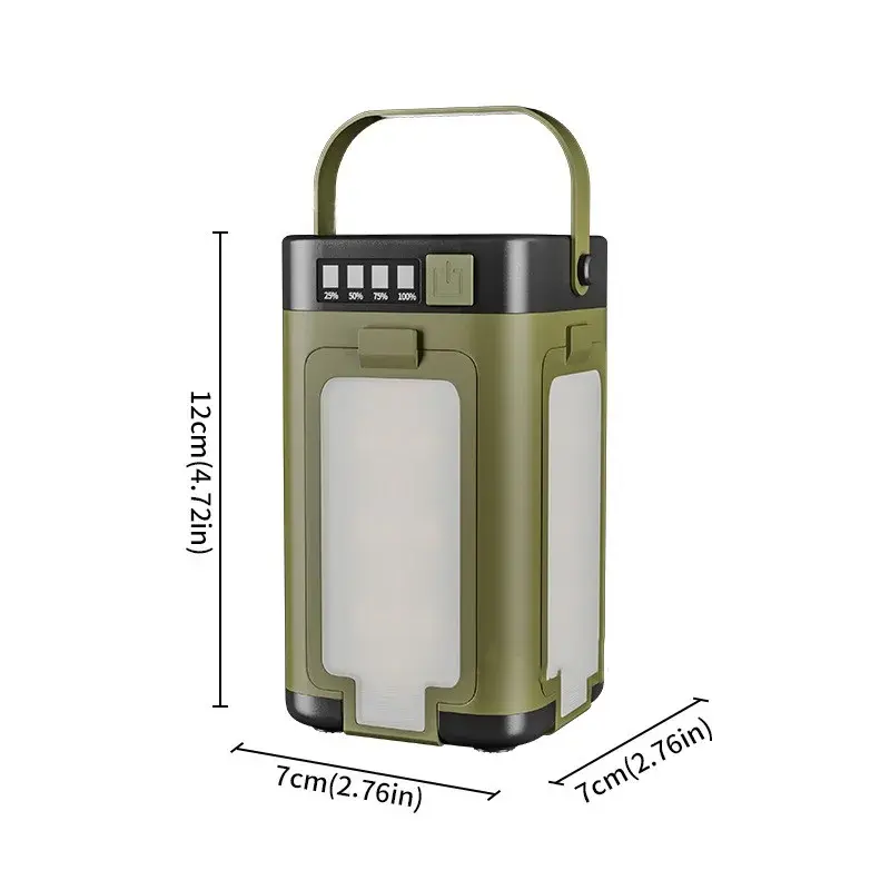 Lampa pentru Camping, Lampa LED, Reincarcabila Solar si cablu TYPE-C, Tip Felinar 4 Laturi si Lanterna in Baza, Impermeabila, 12.5 x 7 x 7 cm, Verde (2)