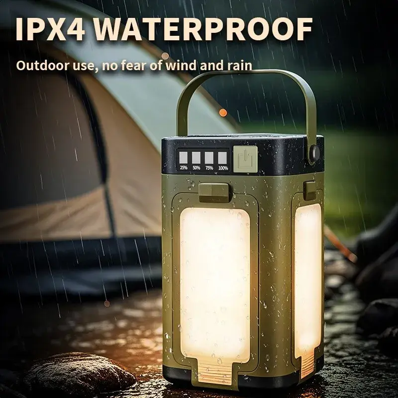 Lampa pentru Camping, Lampa LED, Reincarcabila Solar si cablu TYPE-C, Tip Felinar 4 Laturi si Lanterna in Baza, Impermeabila, 12.5 x 7 x 7 cm, Verde (4)