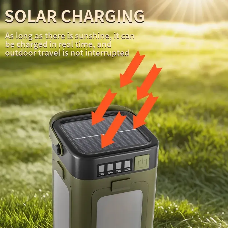 Lampa pentru Camping, Lampa LED, Reincarcabila Solar si cablu TYPE-C, Tip Felinar 4 Laturi si Lanterna in Baza, Impermeabila, 12.5 x 7 x 7 cm, Verde (5)