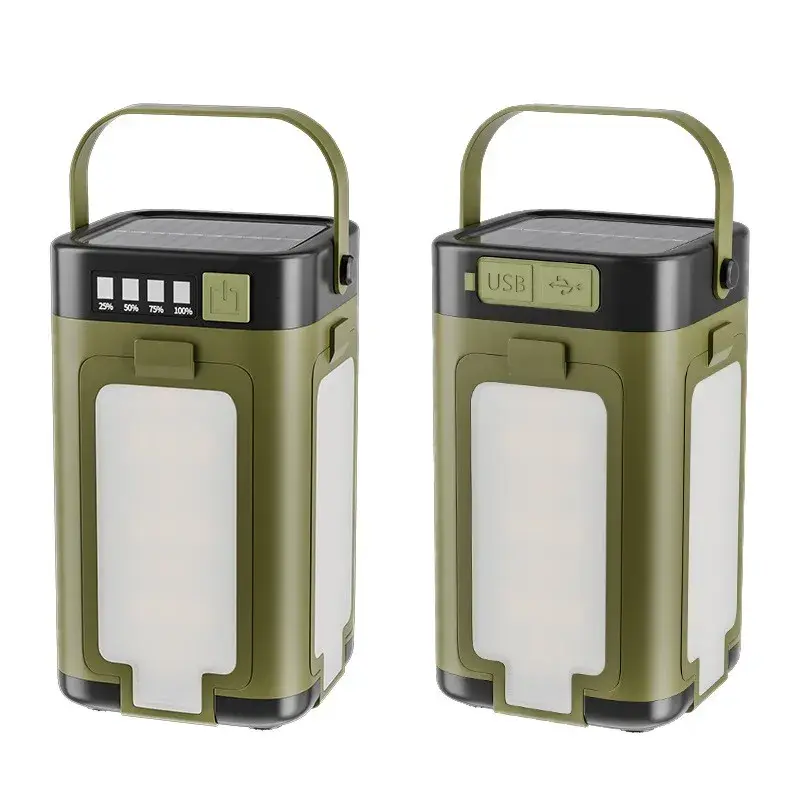 Lampa pentru Camping, Lampa LED, Reincarcabila Solar si cablu TYPE-C, Tip Felinar 4 Laturi si Lanterna in Baza, Impermeabila, 12.5 x 7 x 7 cm, Verde (6)