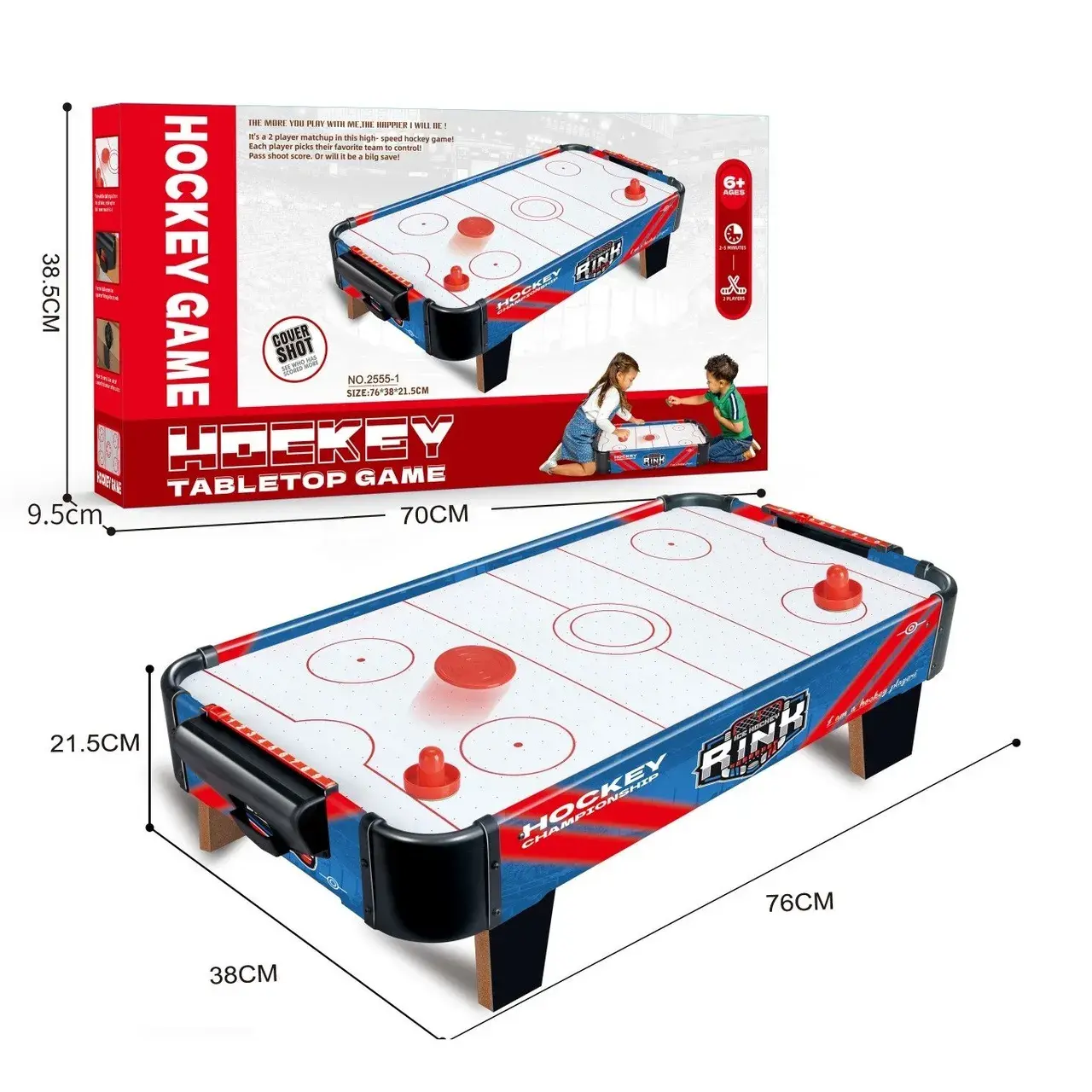 Masa Air Hockey Graffiti cu Picioare Scurte, PVC, 2 Pucuri, Tabela Scor, 2 Impingatoare, 76x38x21.5 cm, Albastru (2)
