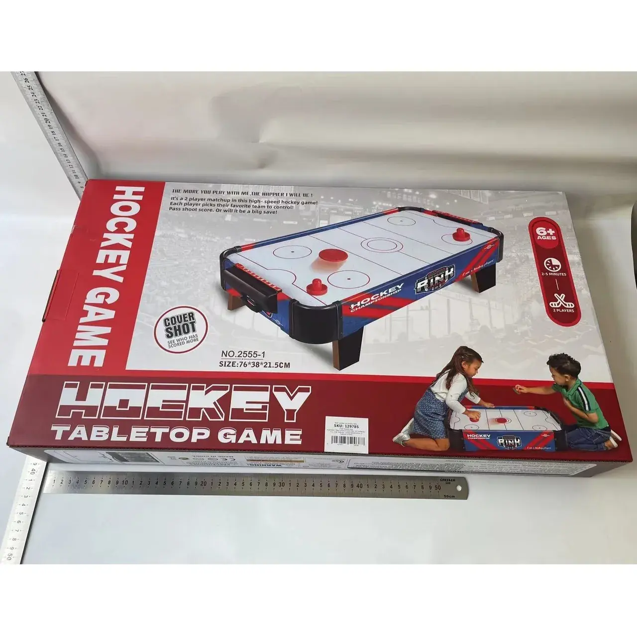 Masa Air Hockey Graffiti cu Picioare Scurte, PVC, 2 Pucuri, Tabela Scor, 2 Impingatoare, 76x38x21.5 cm, Albastru (3)