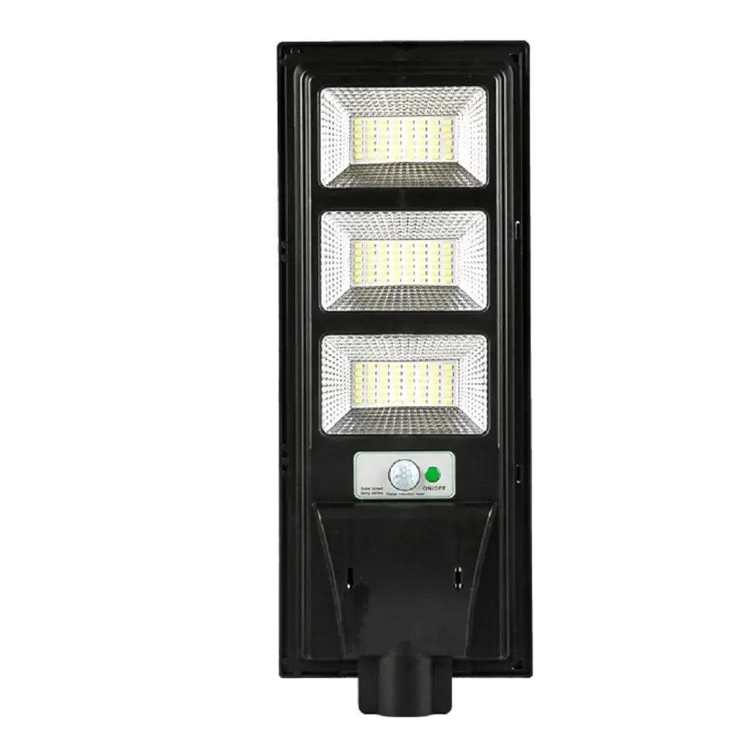 Lampa solara stradala, cu telecomanda, senzor de miscare si lumina, suport prindere, 144 LED-uri, IP65, ABS, 8AH, 150W, temperatura culoare 6500K, 49.5x18.8x5 cm, F6006-150w, autonomie 10-12 ore, negru