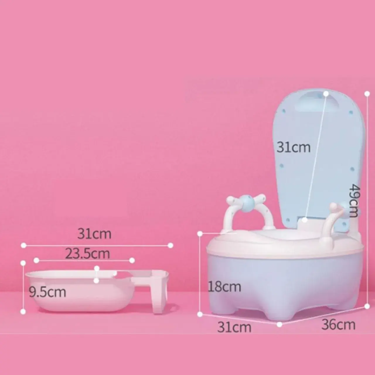 Olita pentru Copii, +1an, Portabila, Design Vacuta cu Capac, Model Prietenos, Non-Toxic, cu Manere, Compartiment Detasabil, Perie Inclusa, Usor de Curatat, Albastru (5)