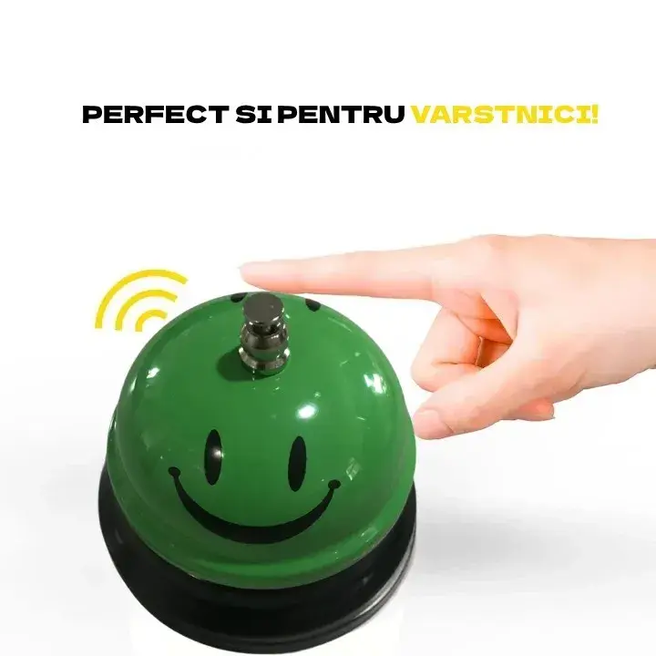 Clopotel Metalic Multifunctional, Verde cu Imprimeu Smiley Face, 7.5x7.5x6.5 cm, Receptie, Restaurant, Cafenele (4)