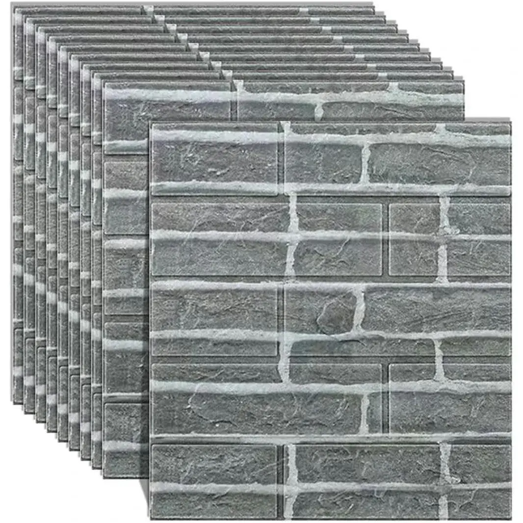 Set 10 Placi Tapet 3D, 35 x 38 cm, Grosime 3 mm, din Polietilena, Model Caramida, Suprafata acoperita 1.33 mp, Gri (4)