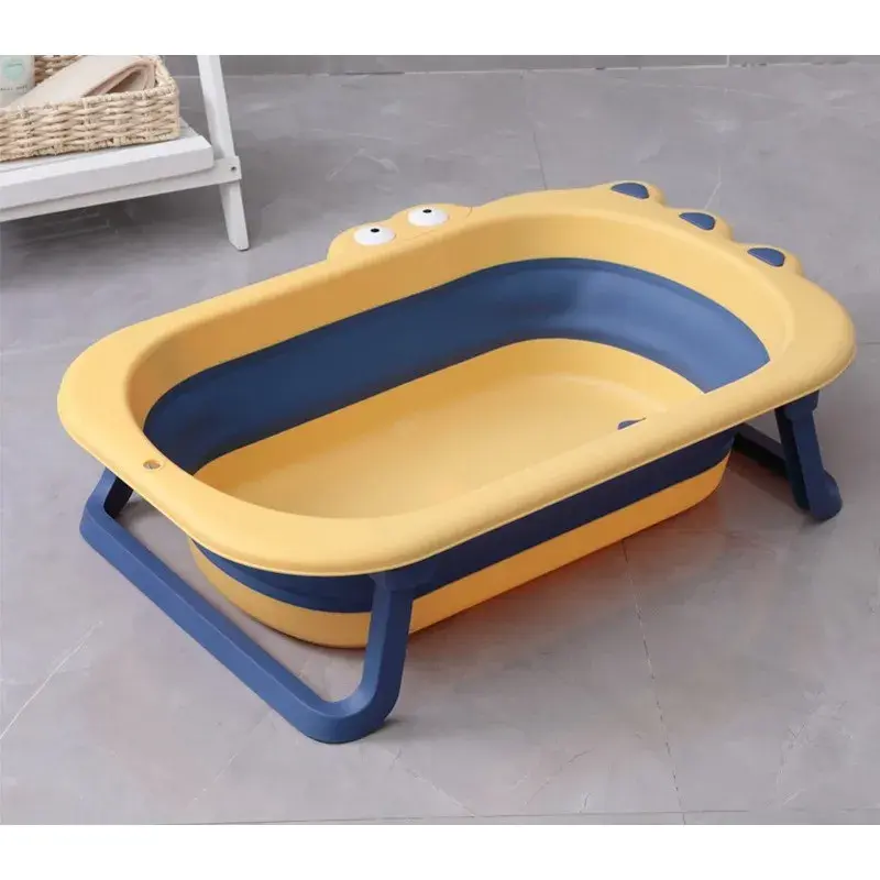 Cada Pliabila pentru Baie, din PP+TPR, pentru Copii 0-6 Ani, Model Crocodil, Dop de Scurgere, 80x54x21 cm, Galben/Albastru (2)