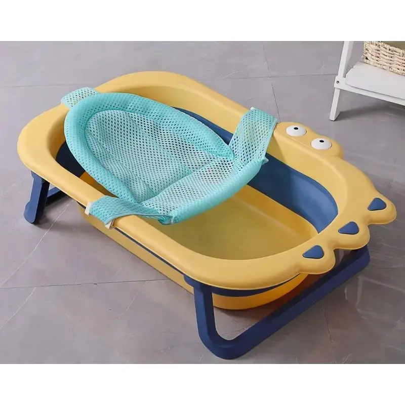 Cada Pliabila pentru Baie, din PP+TPR, pentru Copii 0-6 Ani, Model Crocodil, Dop de Scurgere, 80x54x21 cm, Galben/Albastru (3)
