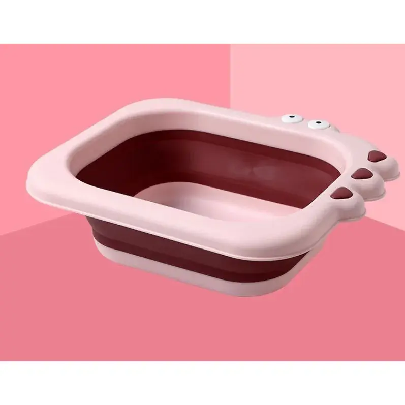 Lavoar Pliabil, pentru Copii, din PP/TPE, Portabil, Model Crocodil, 30x24.5x9 cm, Roz (2)