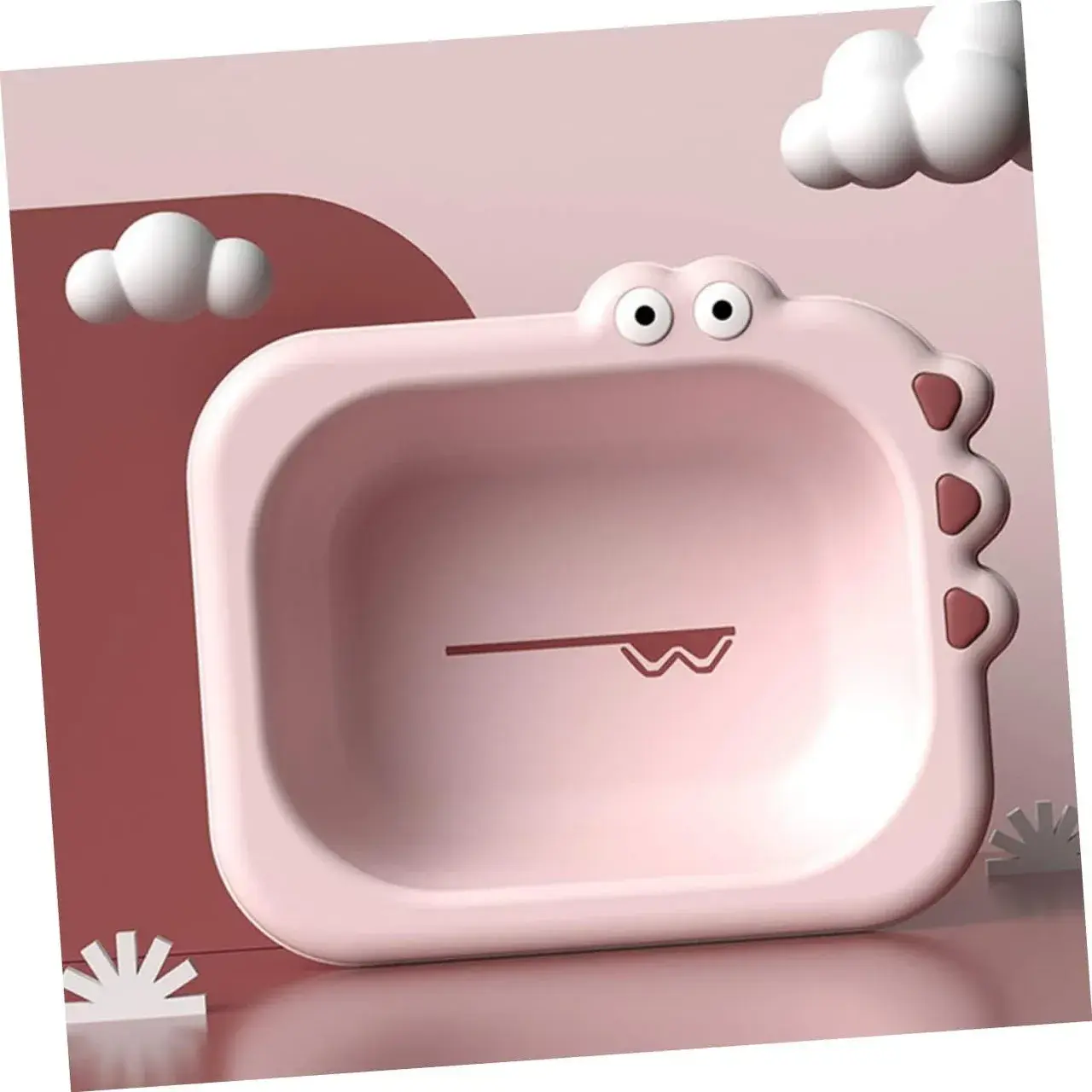 Lavoar Pliabil, pentru Copii, din PP/TPE, Portabil, Model Crocodil, 30x24.5x9 cm, Roz (6)