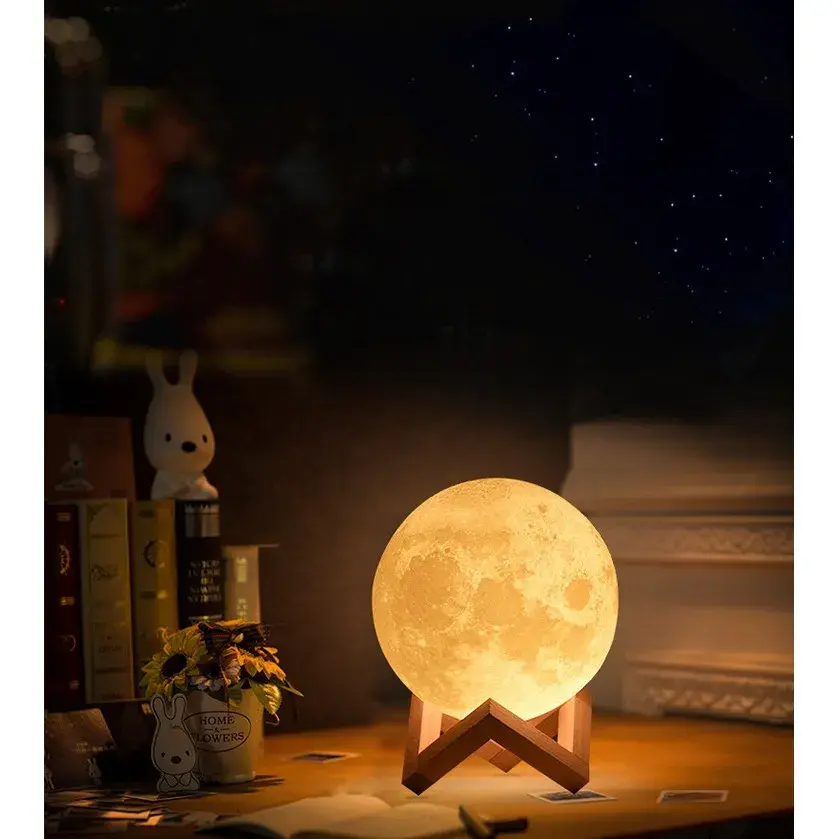 Lampa de veghe luna 3D Moon Light, lumina LED alb cald, alimentare baterii, fara acumulator, stand din plastic inclus, 12 cm (7)