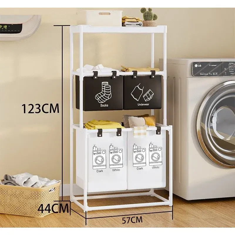 Cos de Rufe, 3 Rafturi, 4 Cosuri, Cadru de Otel Inoxidabil, 123x28x57 cm, 123x44x57 cm, Alb (3)