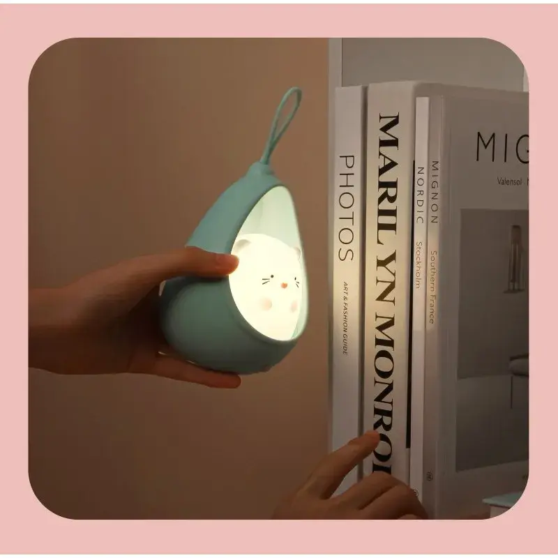 Lampa de veghe portabila cu 2 moduri de functionare, silicon non-toxic, reincarcabila USB, senzor miscare, albastru, iepuras (3)