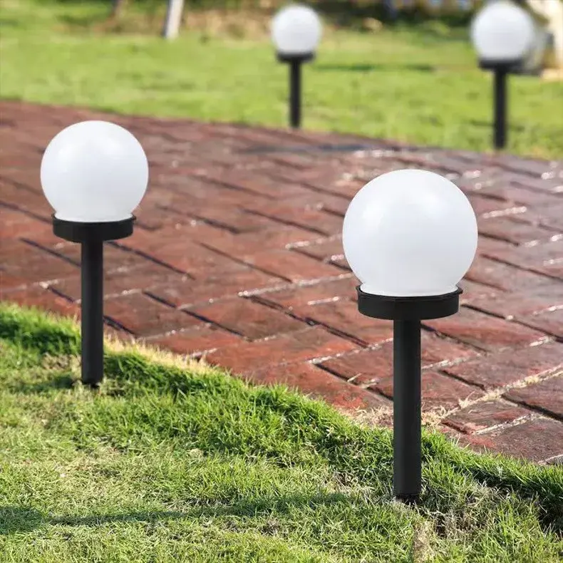 Lampa solara LED pentru Gradina, Set 2 Bucati, Tip Glob/Sferica, 37 cm, Diametru 10 cm, Buton On-Off, Multicolor, Negru/Alb