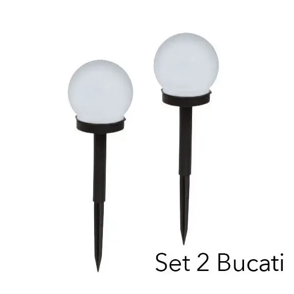 Lampa solara LED pentru Gradina, Set 2 Bucati, Tip Glob/Sferica, 37 cm, Diametru 10 cm, Buton On-Off, Multicolor, Negru/Alb (3)