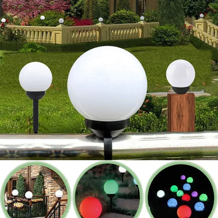 Lampa solara LED pentru Gradina, Set 2 Bucati, Tip Glob/Sferica, 37 cm, Diametru 10 cm, Buton On-Off, Multicolor, Negru/Alb (8)
