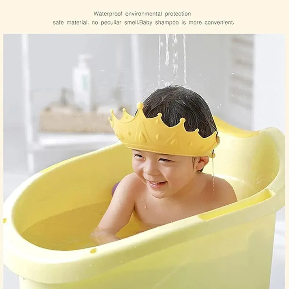 Viziera de Protectie Baie Pentru Copii, Fippy, Model Coroana, Dimensiune ajustabila, Durabil, Usor de curatat, Impotriva Samponului, pentru Ochi si Urechi, TPE+PP, Galbena (5)