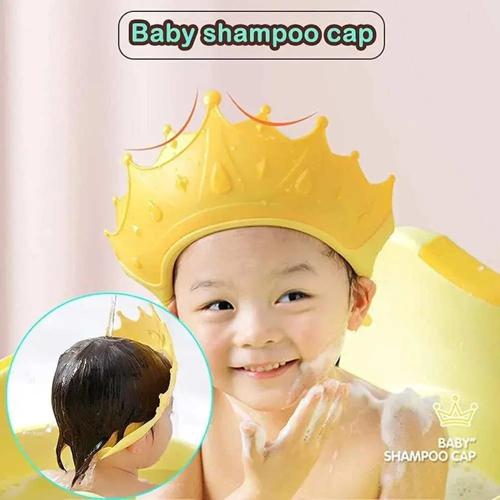 Viziera de Protectie Baie Pentru Copii, Fippy, Model Coroana, Dimensiune ajustabila, Durabil, Usor de curatat, Impotriva Samponului, pentru Ochi si Urechi, TPE+PP, Galbena (6)