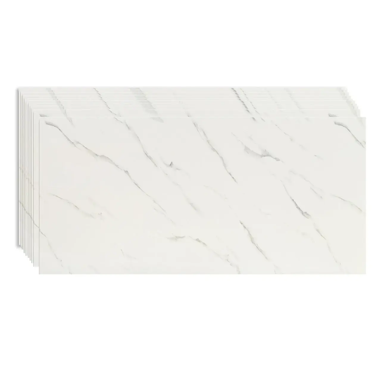 Set 10 Placi Tapet, 60 x 30 cm, Grosime 1.5 mm, din PVC, Model Imitatie de Marmura, Suprafata acoperita 1.8 mp, Alb (3)