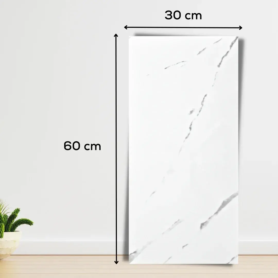 Set 10 Placi Tapet, 60 x 30 cm, Grosime 1.5 mm, din PVC, Model Imitatie de Marmura, Suprafata acoperita 1.8 mp, Alb (6)