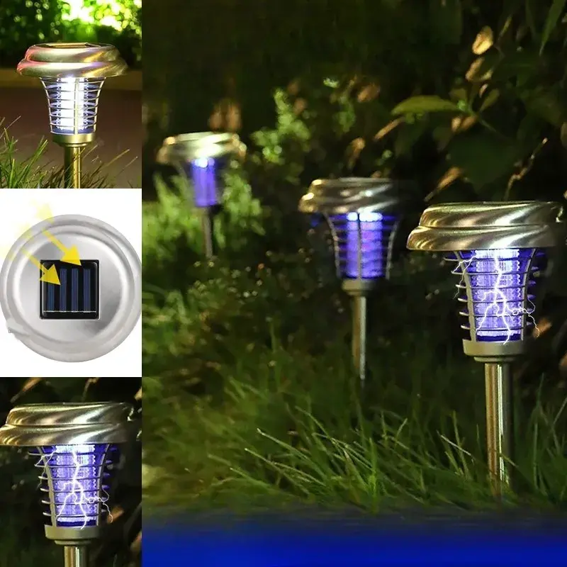 Lampa solara tip torta, anti-insecte, tantari, UV, LED, 1.2V, IP65, 1 LED, material ABS, 48 x 14 cm, gri
