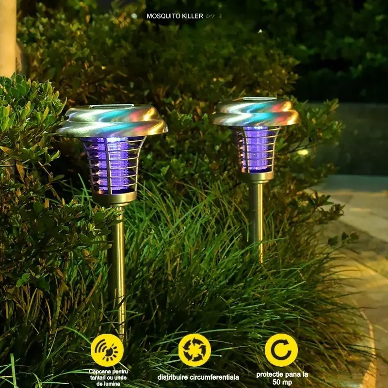 Lampa solara tip torta, anti-insecte, tantari, UV, LED, 1.2V, IP65, 1 LED, material ABS, 48 x 14 cm, gri (3)