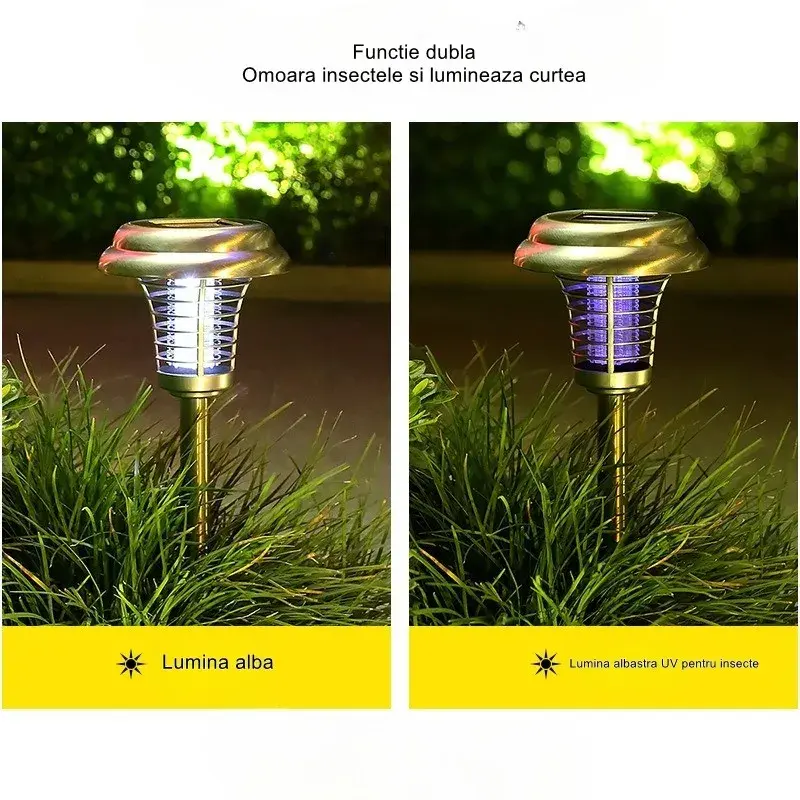 Lampa solara tip torta, anti-insecte, tantari, UV, LED, 1.2V, IP65, 1 LED, material ABS, 48 x 14 cm, gri (5)