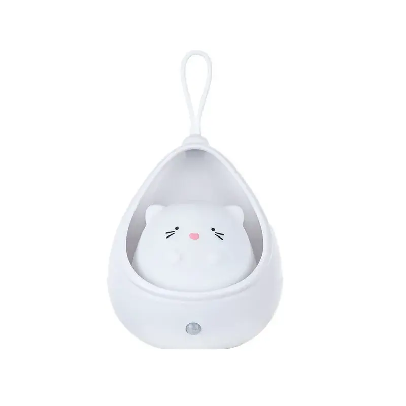 Lampa de Veghe, Portabila, cu 2 Moduri de Functionare, Silicon Non-Toxic, Reincarcabila USB, Senzor Miscare, Model Pisica, Alb (2)