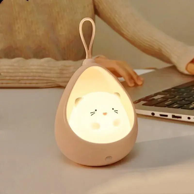Lampa de Veghe, Portabila, cu 2 Moduri de Functionare, Silicon Non-Toxic, Reincarcabila USB, Senzor Miscare, Model Pisica, Alb (3)