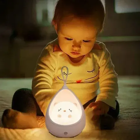 Lampa de Veghe, Portabila, cu 2 Moduri de Functionare, Silicon Non-Toxic, Reincarcabila USB, Senzor Miscare, Model Pisica, Alb (4)