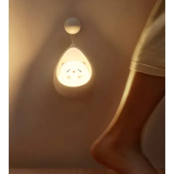Lampa de Veghe, Portabila, cu 2 Moduri de Functionare, Silicon Non-Toxic, Reincarcabila USB, Senzor Miscare, Model Pisica, Alb (6)