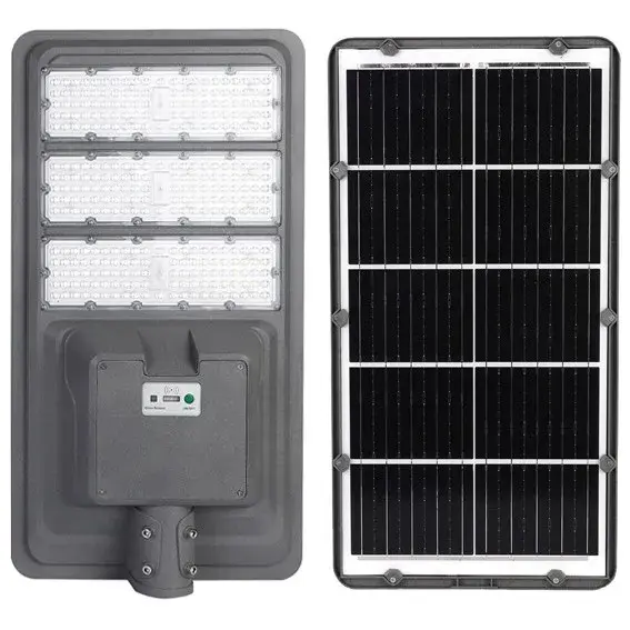 Lampa solara stradala, IP65, senzor de lumina, 306 LED-uri SMD, 3000 lm, panou 40W, putere 300W, autonomie 12-16 ore, telecomanda, montare prin fixare, pentru strada sau gradina, finisaj mat, material ABS, 70.3 x 36.5 x8.7 cm, lumina alb rece, gri