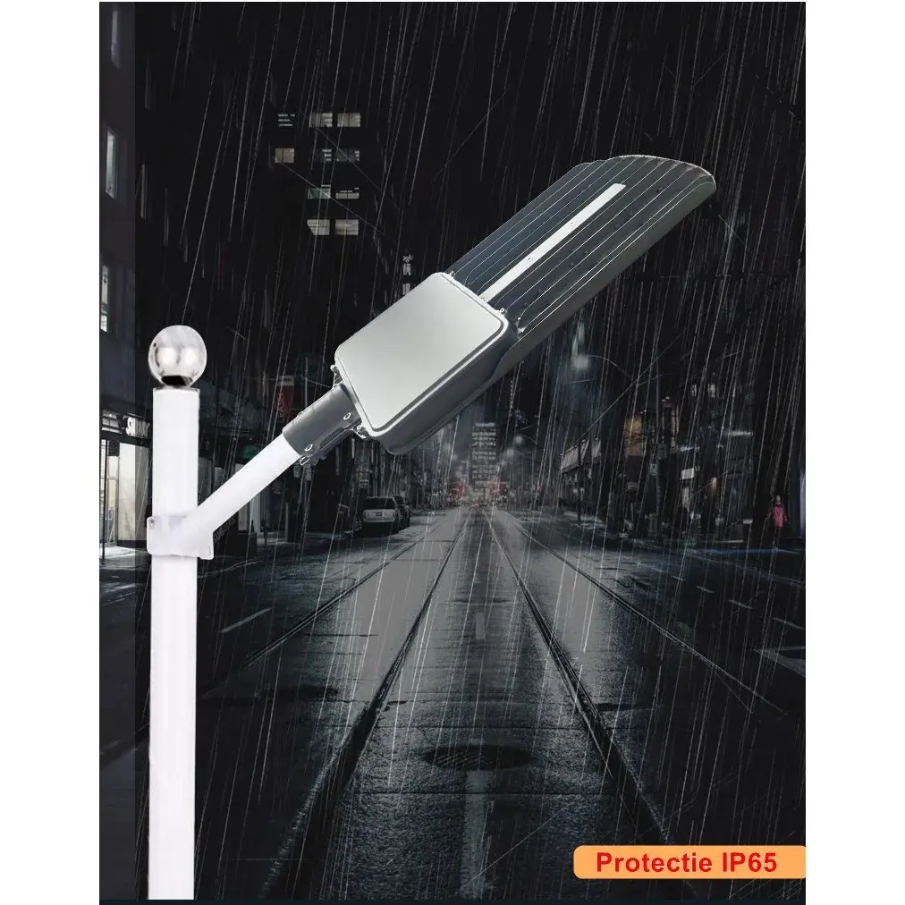 Lampa solara stradala, IP65, senzor de lumina, 306 LED-uri SMD, 3000 lm, panou 40W, putere 300W, autonomie 12-16 ore, telecomanda, montare prin fixare, pentru strada sau gradina, finisaj mat, material ABS, 70.3 x 36.5 x8.7 cm, lumina alb rece, gri (3)