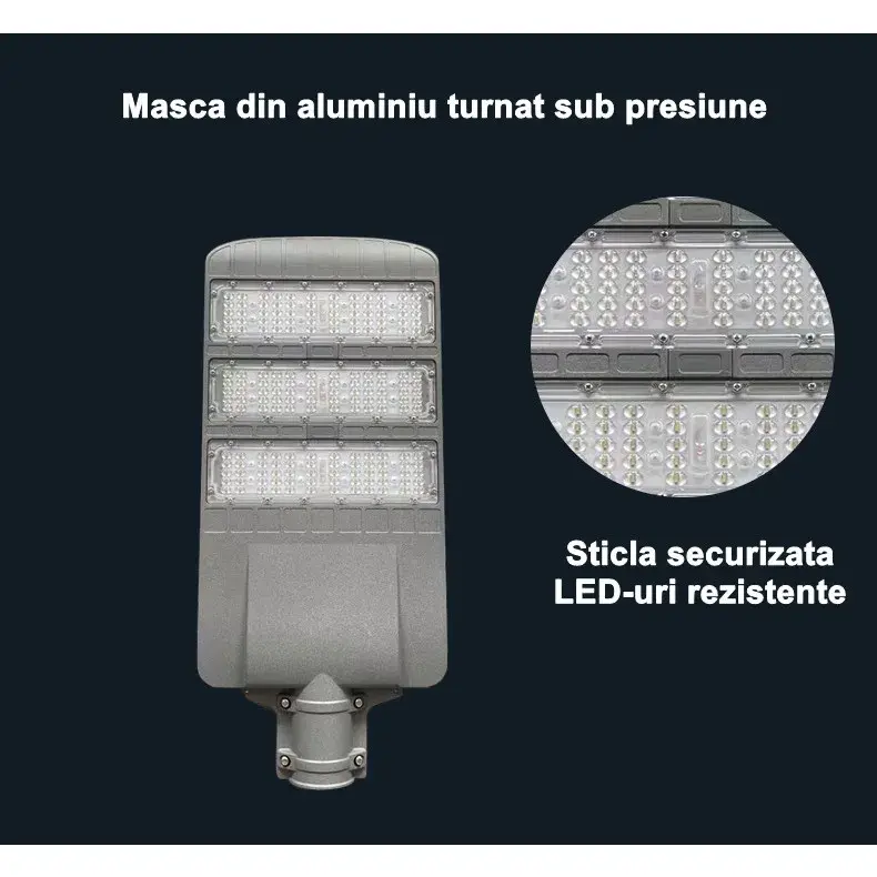 Lampa solara stradala, IP65, senzor de lumina, 306 LED-uri SMD, 3000 lm, panou 40W, putere 300W, autonomie 12-16 ore, telecomanda, montare prin fixare, pentru strada sau gradina, finisaj mat, material ABS, 70.3 x 36.5 x8.7 cm, lumina alb rece, gri (4)
