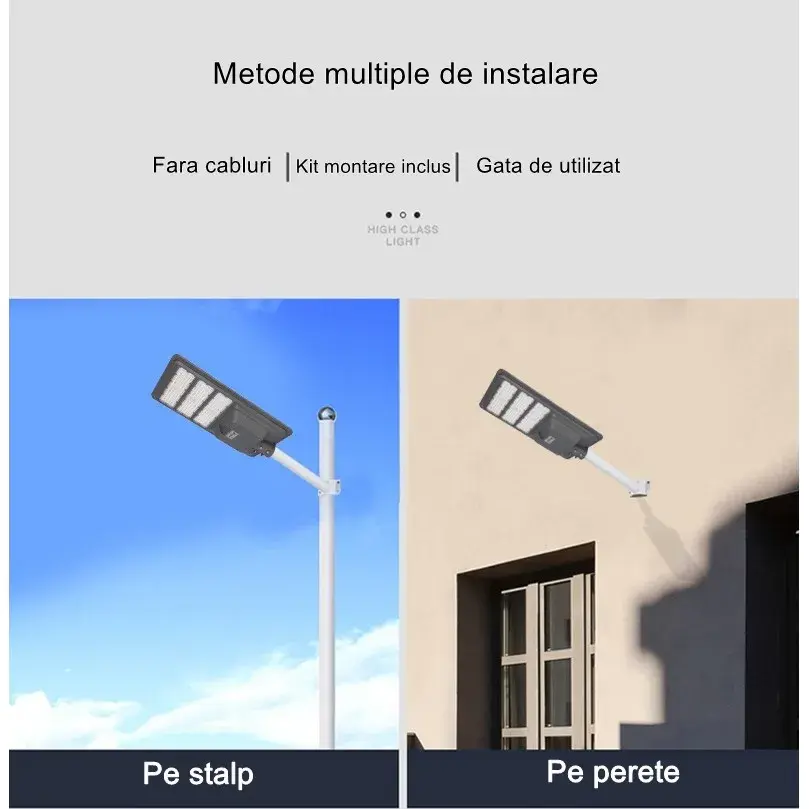 Lampa solara stradala, IP65, senzor de lumina, 306 LED-uri SMD, 3000 lm, panou 40W, putere 300W, autonomie 12-16 ore, telecomanda, montare prin fixare, pentru strada sau gradina, finisaj mat, material ABS, 70.3 x 36.5 x8.7 cm, lumina alb rece, gri (7)