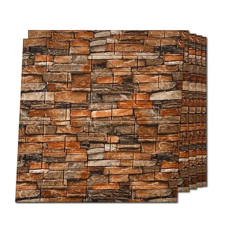 Set 10 Placi Tapet 3D, 70 x 77 cm, Grosime 3 mm, din Polietilena, Model Caramida, Suprafata acoperita 5.3 mp, Piatra Galbena (2)