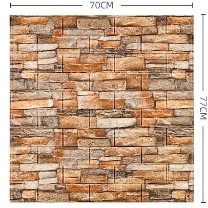 Set 10 Placi Tapet 3D, 70 x 77 cm, Grosime 3 mm, din Polietilena, Model Caramida, Suprafata acoperita 5.3 mp, Piatra Galbena (3)