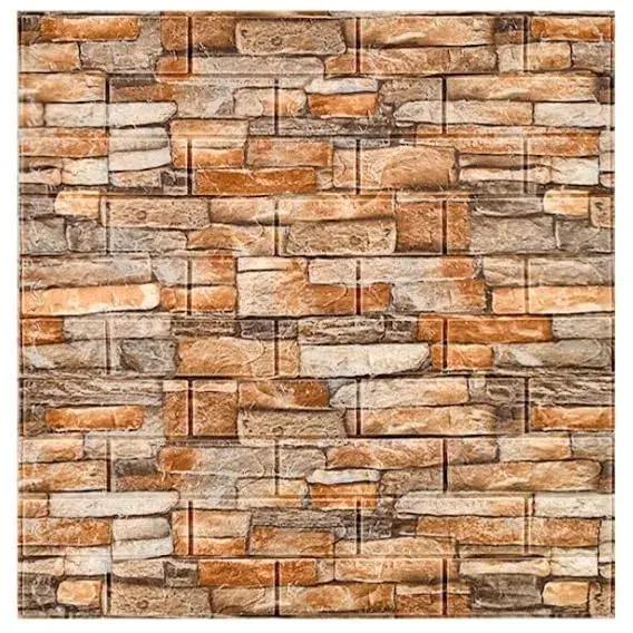 Set 10 Placi Tapet 3D, 70 x 77 cm, Grosime 3 mm, din Polietilena, Model Caramida, Suprafata acoperita 5.3 mp, Piatra Galbena (4)