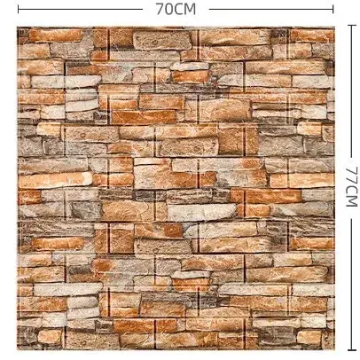 Set 10 Placi Tapet 3D, 70 x 77 cm, Grosime 3 mm, din Polietilena, Model Caramida, Suprafata acoperita 5.3 mp, Piatra Galbena (5)