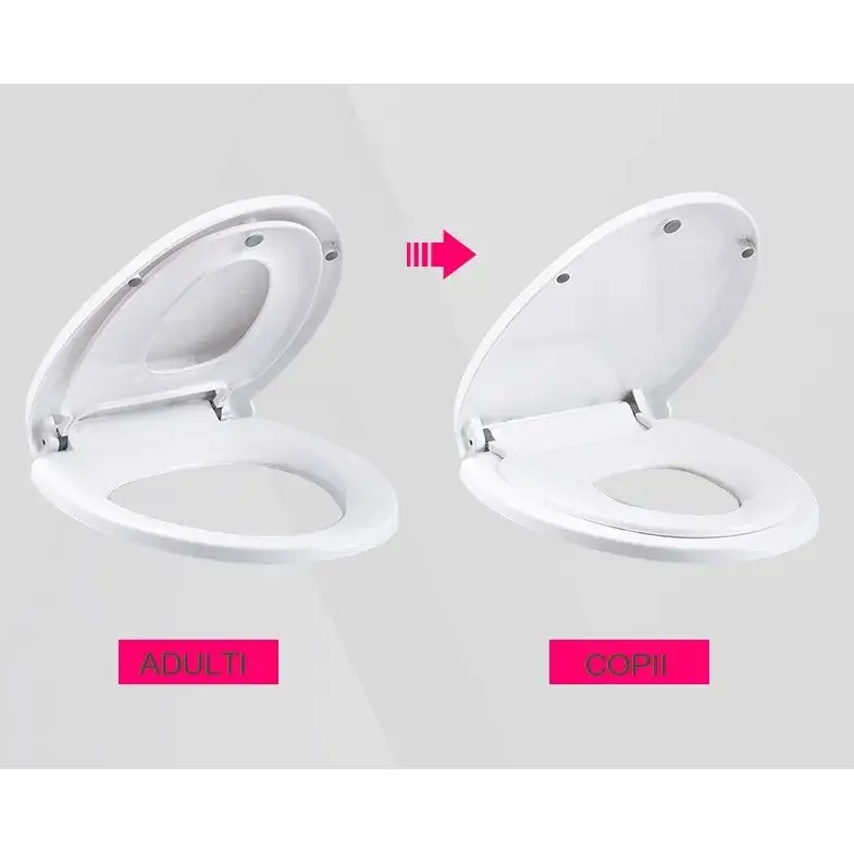 Capac de Toaleta cu Reductie 2 in 1, pentru Copii si Adulti, Coborare Lenta si Silentioasa, Instalare Usoara, din PP5, in Forma de O, Alb (3)