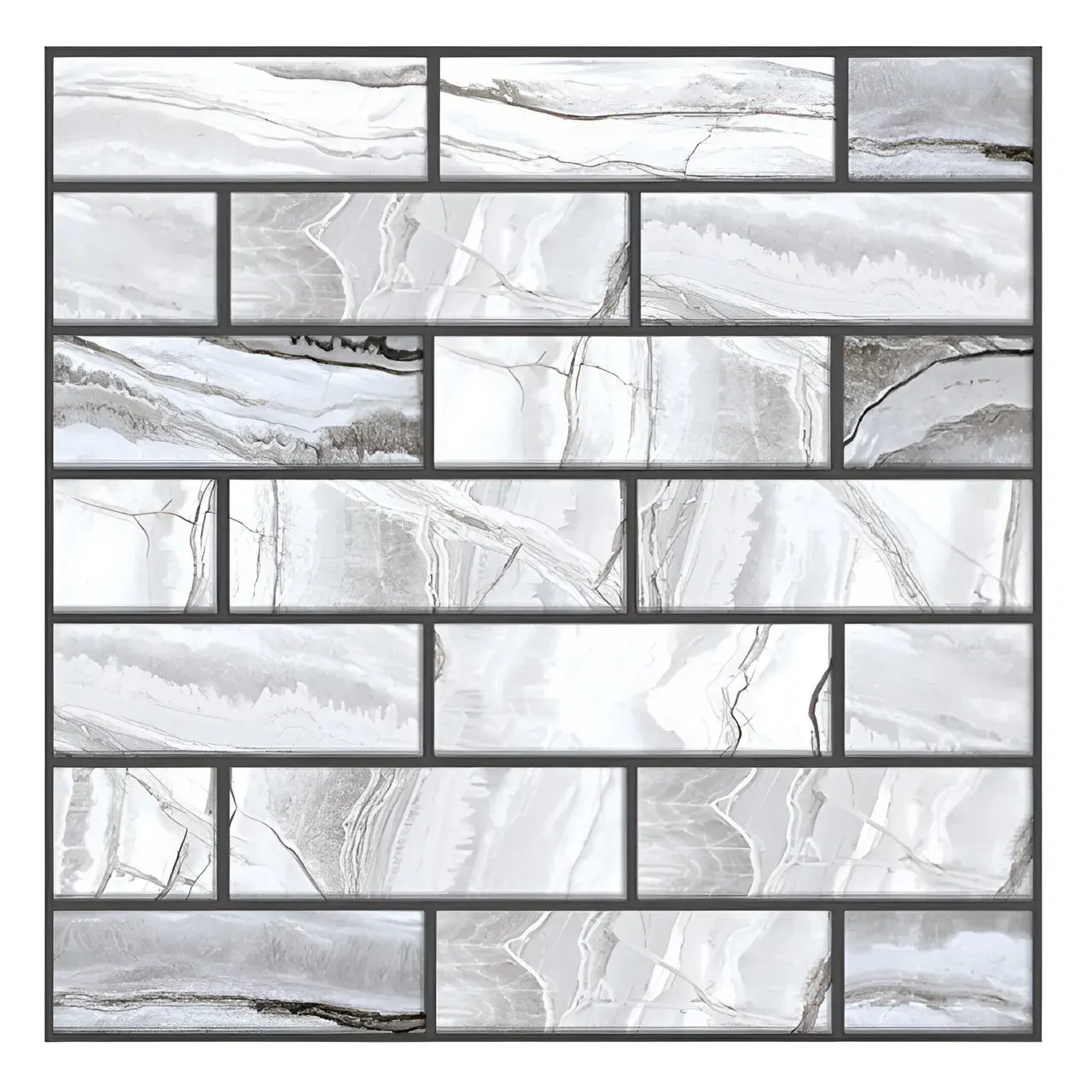 10 x Placi Tapet Autocolant 3D cu Imitatie de Marmura Dreptunghiulara, pentru Perete Bucatarie Sufragerie, Usor de Curatat, Rezistent la Apa, Autoadeziv, 30x30 cm, Gri